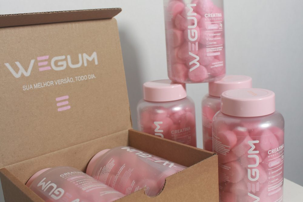 Caixa WEGUM aberta com potes ao redor
